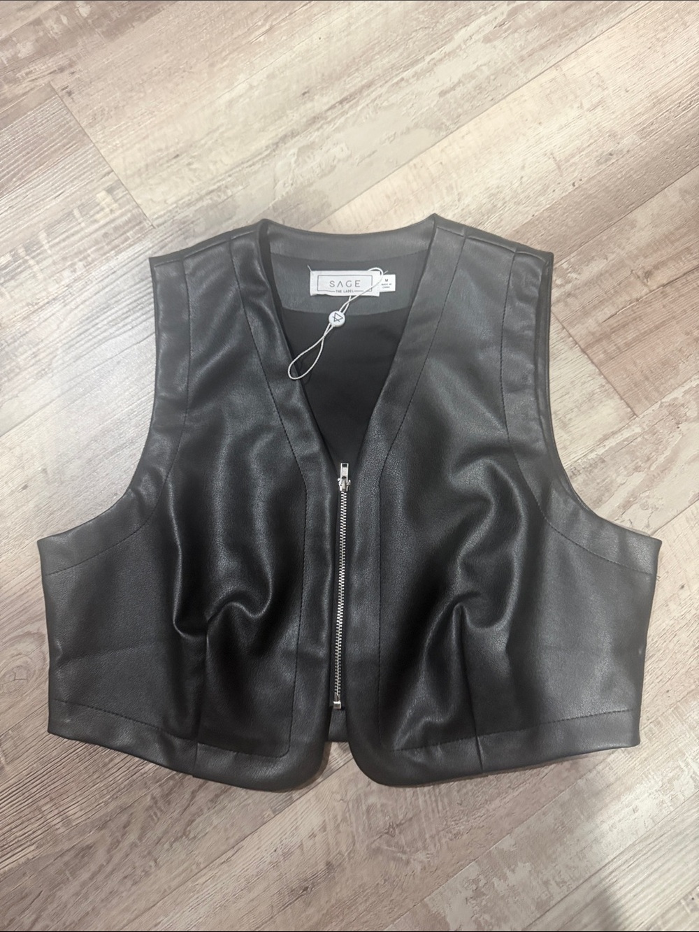 Sage Black Faux Leather Zip Vest